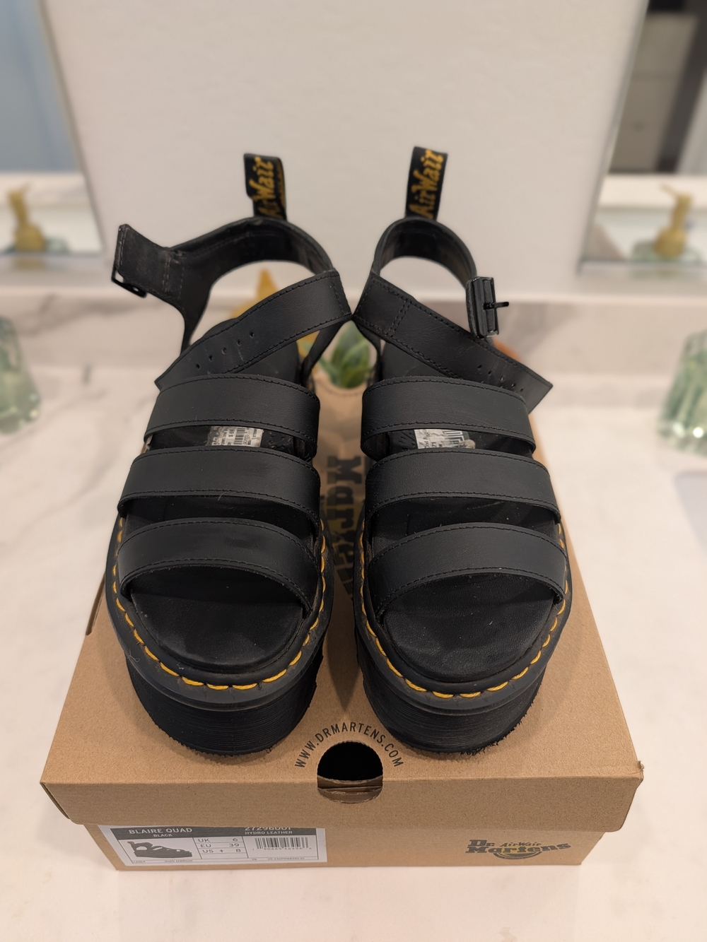 Dr. Martens Blaire Black Leather Platform Sandals